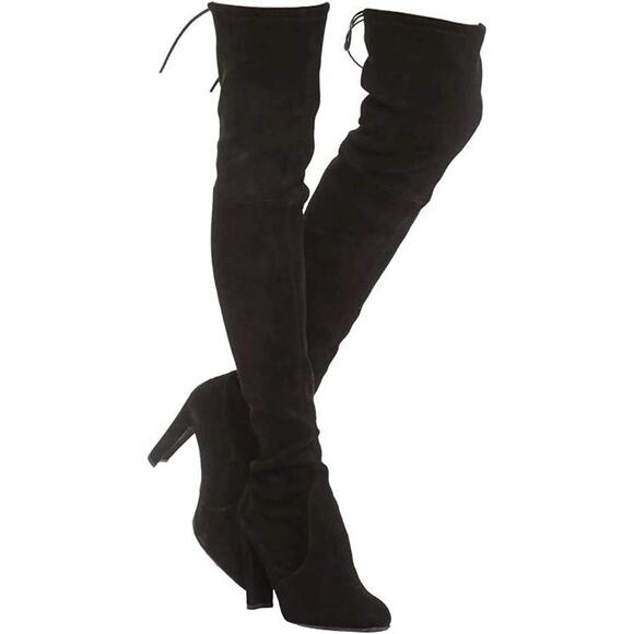 Stuart Weitzman Highland Black Suede Over The Knee Thigh Heels Boots 10 - Picture 1 of 7